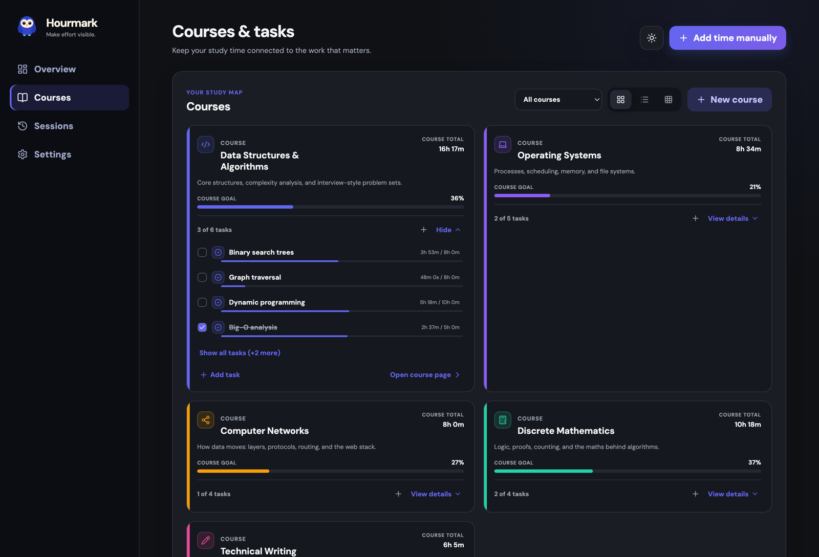 Course card expanded into its task checklist